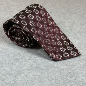 Joseph & Feiss Mens Neck‎ Tie 100% Silk Dark Burgundy White Macclesfield Pattern